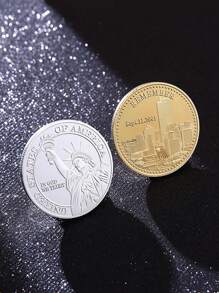 1pc Statue Of Liberty Commemorative Coin, Metal Relief Commemorative Medallion Lucky Coin, Halloween, Thanksgiving And Christmas Gifts