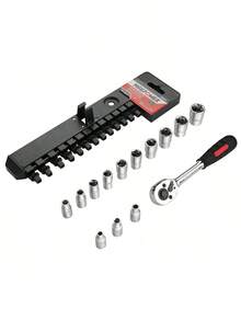 MAXPOWER 14 Pcs 1/4 Inch Metric Wrench Set, Industrial Grade 6 Point Quick Release Soft Grip Reversible Ratchet Handle, Forged And Heat Treated Cr-V Alloy Steel, Size 4mm-14mm