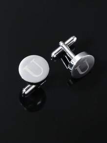 1 paire Boutons De Manchette De Simple Et À La Mode Pour Homme laser 26 Alphabet Anglais