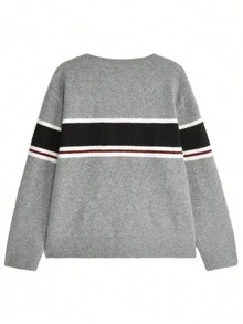 Women's Casual Striped Round Neck Long Sleeve Single-Breasted Cardigan, Autumn/Winter