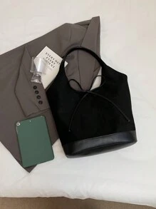 low tea 1 pieza Bolso de hombro de tela de ante y piel sintética PU para mujer, de estilo vintage, con gran capacidad, lazo, cierre magnético, adecuado para adolescentes, estudiantes universitarias y trabajadoras - perfecto para oficina, escuela, trabajo, negocios, viajes, exterior, bolso de ante, el último modelo de bolso de ante a la moda para mujer, que combina perfectamente con los atuendos de otoño para mujeres - Negro - Ver 3