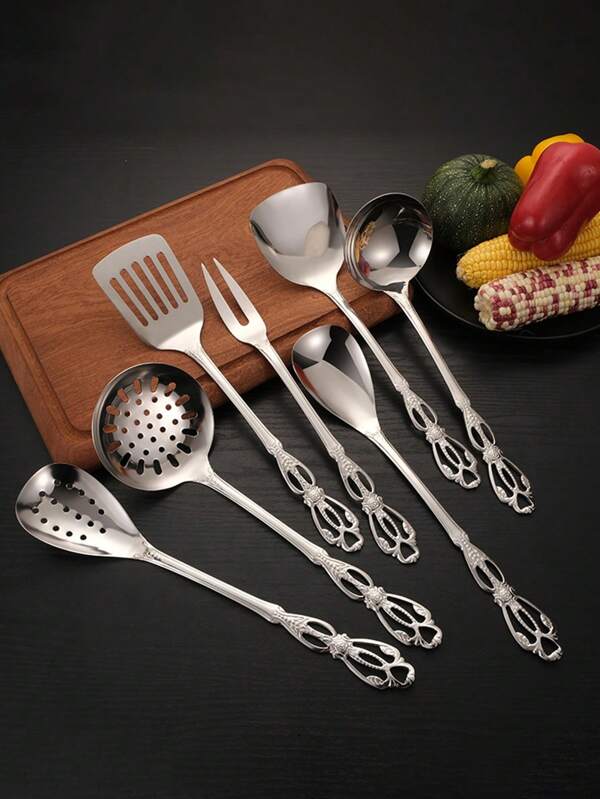 1 件/7 件 13 英寸镂空复古宫廷风格不锈钢餐具套装圣诞礼物