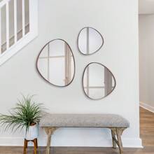 Decorative Organic Mirror Trio Kit Leather Edge Various Colors Modern For Office Living Room Bedroom Bathroom + Hanger - Café integral - Ver 3