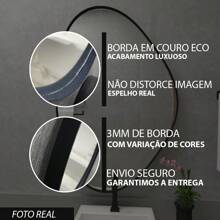 Decorative Organic Mirror Trio Kit Leather Edge Various Colors Modern For Office Living Room Bedroom Bathroom + Hanger - Café integral - Ver 6