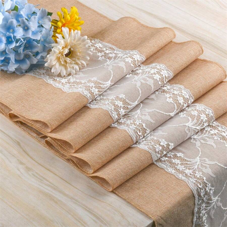 1pc Decorative Lace Linen Tablecloth, Farmhouse Style, 30 X 275cm, Suitable For Daily Meals, Weddings, Parties And Holiday Home Decor - Middle Lace Table Runner - View 1