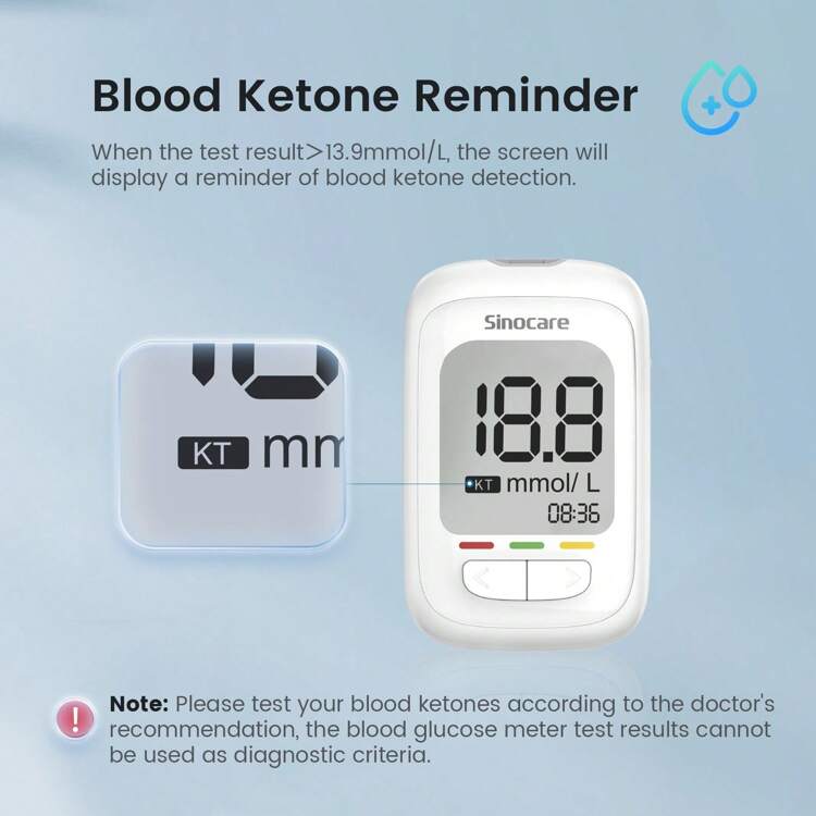 Kit de prueba de diabetes Sinocare AQ PRO I Monitor de glucosa en sangre con 100 tiras reactivas Conjunto completo en mg/dL - Azul y blanco - Añade 2