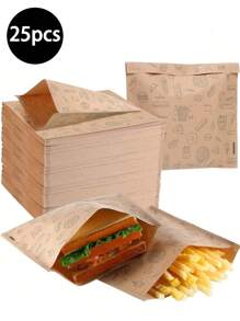 25/50/100pcs Brown Self-Adhesive Sealed Food Storage Bags, Suitable For Sandwiches, Breads, French Fries, Great For Picnics, Parties, School Supplies, Food Bags For Candies, Chocolates, Cookies And More