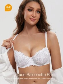 女士胸罩 透明蕾丝 无衬垫 钢圈 无衬里 白色胸罩 - 白色 - 查看 1