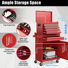 5-Drawer Rolling Tool Chest, High Capacity Tool Storage Cabinet W/ Lockable Wheels, Adjustable Shelf & Anti-Slip Liner, Removable Tool Box Organizer For Garage, Workshop - Red - View 5