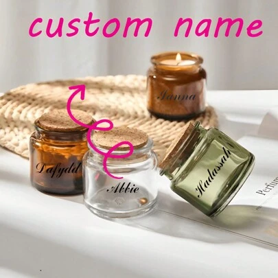 1 st anpassat namn doftljuskopp, värmebeständigt glas heminredningsljushållare för middag, badrum, sovrum