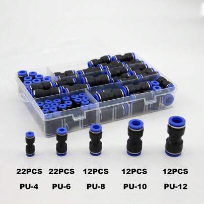 80PCS Pneumatic Fittings Connector Kit 4mm 6mm 8mm 10mm 12mm PU Type Straight Through Quick Release Push In Connection For Air Compressor Water Hose Tube