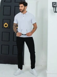 Men's Short Sleeve Piquet Polo Shirt - 白色 - 查看 4