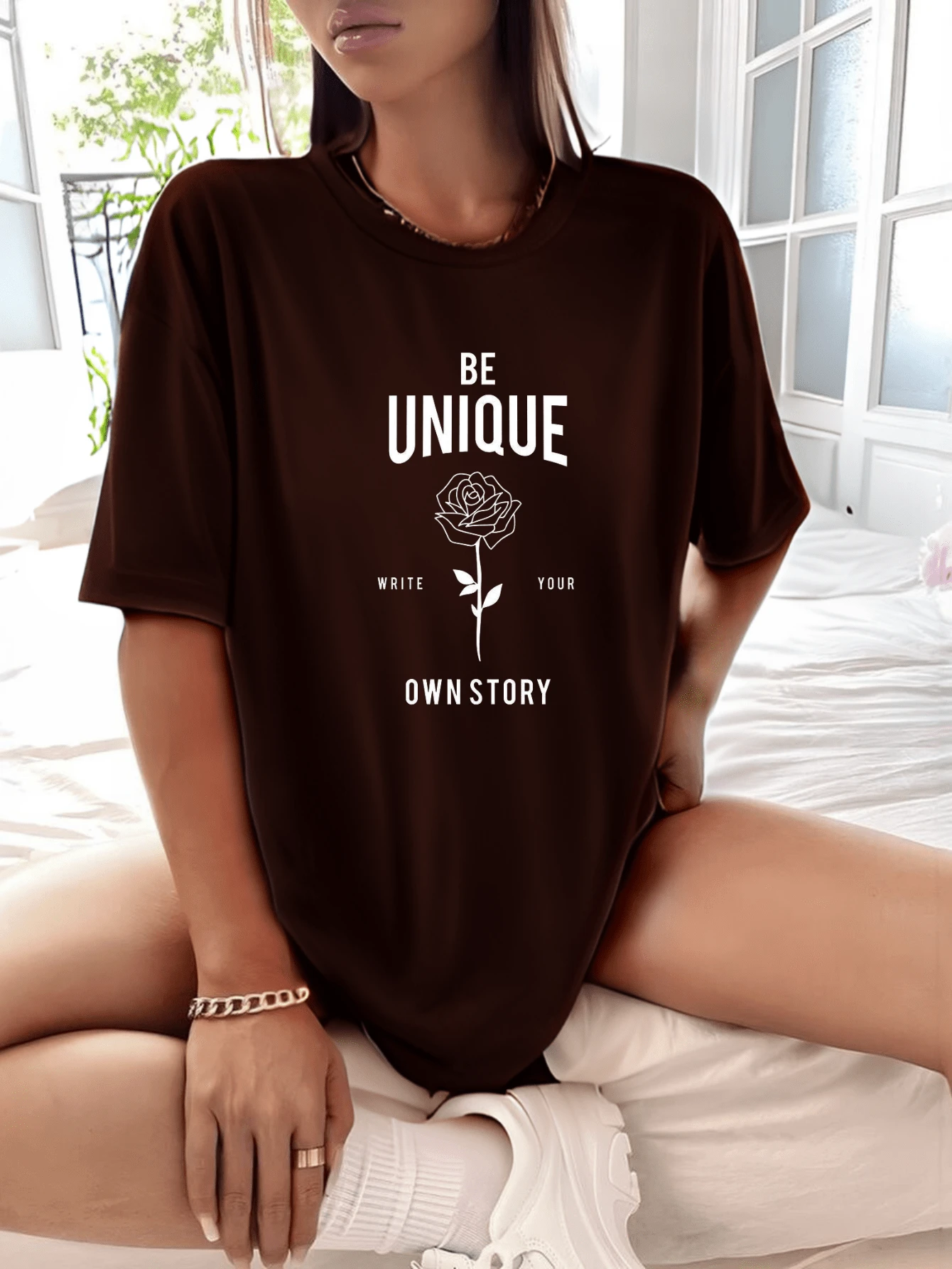 Women's T-Shirt Unica History Pink Flower Streetwear Cotton Premium Mesh Promotion - 鏽棕色 - 查看 1