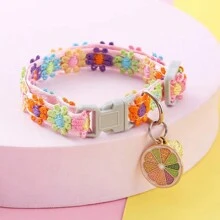 1pc Polyester Embroidered Rainbow Lace Flower Car Line Pet Collar With Bell For Cats & Dogs, 20-30cm - Purple - View 11