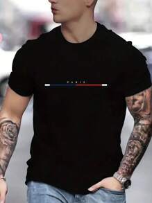 Men's Basic Paris Casual Printed T-Shirt Shirt 30.1 Premium - Black - View 1