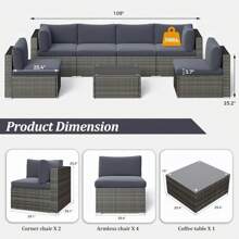 Revamped 7-Piece Modular Outdoor Wicker Sectional Set With Dark Grey Finish & Included Coffee Table For Porch, Balcony & Backyard - 藏蓝色 - 查看 11