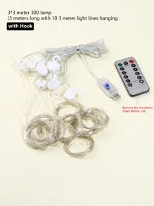 LED 窗帘灯串，8 种照明模式，带遥控器，仙女灯，USB 供电防水，适用于圣诞节婚礼派对家庭花园卧室墙壁装饰 LED 灯 - 白色 - 查看 11