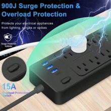 14-In-1 Power Strips With Surge Protection 1700J, 10 Outlets With 4 USB Ports (1 USB C) Long Extension Cord With Multiple Outlets 16Awg 1625W/13A Flat Plug Power Strip Protector Black And White - màu đen - Xem 5