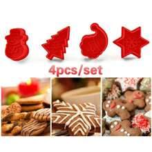 4pcs Christmas 3D Cartoon Plastic Cookie Cutters Set, Baking Molds For Cookies Christmas Decorations Christmas Decor Christmas Gifts Christmas Party Supplies - Multicolor - View 4