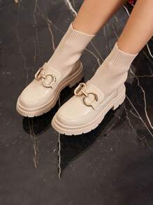 Beige Platform Boots With Gold Links – Chic Style And Modern Comfort - Beige - View 2