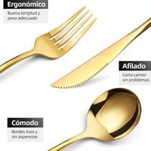 Juego De Cubiertos De 24 Piezas Cuchillo,Tenedor Y Cuchara,Juego De Cubiertos Para 6 Personas,Cubiertos Acero Inoxidable De 24 Piezas Incluye Cuchillos,Tenedores,Cucharas Espejo Pulido,Juego De Cubierto Para Cocina, Restaurante,Hotel,Apto Para El Lavavajillas (oro) - Dorado - Ver 7