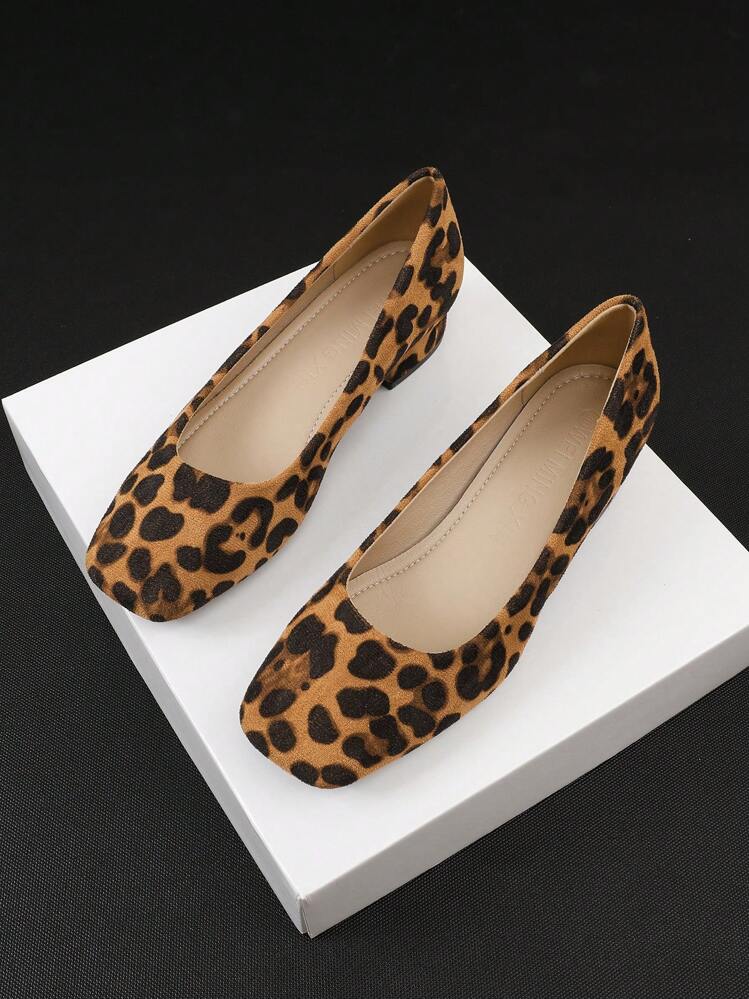XBYASDF Large Size Women Leopard Print Square Toe Slip-On Chunky Heel Comfortable Loafers, All Seasons - Brown - View 5