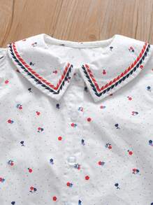 年轻女孩长袖碎花公主衬衫 - 白色 - 查看 3