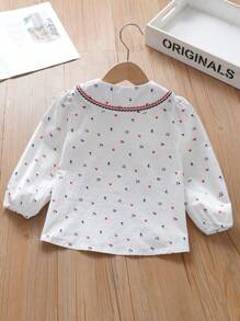 年轻女孩长袖碎花公主衬衫 - 白色 - 查看 2