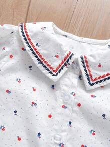 年轻女孩长袖碎花公主衬衫 - 白色 - 查看 5