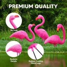SYNCFUN 3 Pack Large Pink Flamingo Yard Decorations, Medium Plastic Lawn Flamingos Ornament Stakes, Flamingo Party Decor With Rubber Coating Metal Legs For Yard, Garden, Luau Party Gift (11in X 20in) - 粉色 - 查看 6