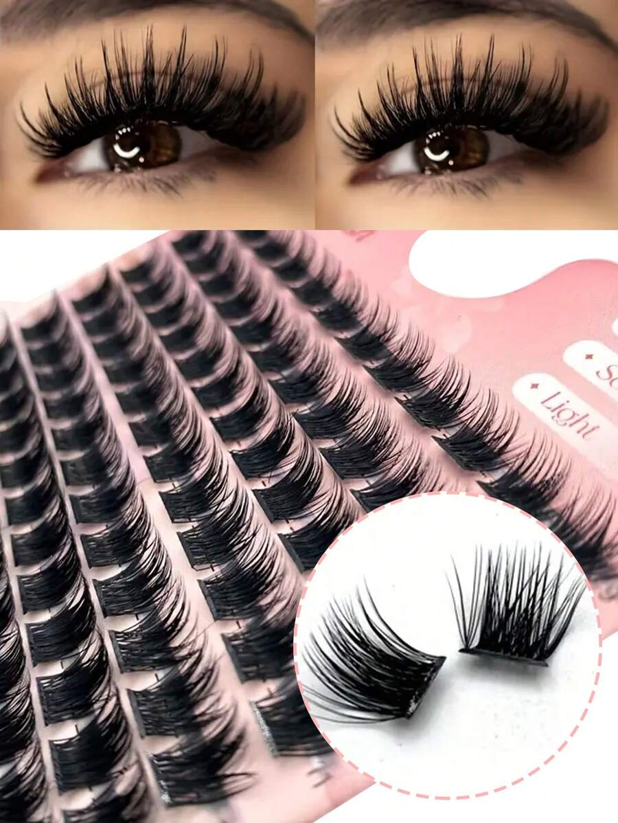 Cụm mi Nối mi Cụm mi tự nhiên Mi riêng lẻ D Curl 168 sợi Mi giả 9-16mm Cụm mi dày Mi riêng lẻ Cụm mi sử dụng tại nhà Cụm mi, Cụm mi, Lông mi riêng lẻ, Lông mi, Lông mi giả - màu đen - Xem 1
