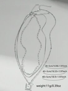 Nooxian 3pcs/Set Silver Multi-Layer Lattice Paperclip Style Necklace Chain & Shiny CZ Rectangular Pendant Necklace - Silver - View 5