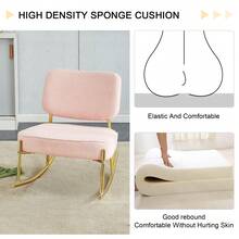 Eddy Velvet Material Cushioned Rocking Chair, Unique Rocking Chair, Cushioned Seat, Pink Backrest Rocking Chair, And Golden Metal Legs. Comfortable Side Chairs In The Living Room, Bedroom, Office, Winter, Soft And Warmth, Christmas Decor, Christmas Decorations, Christmas Gifts, Christmas Home, Christmas Decor Home, Kitchen, Kitchen Accessories - Hồng - Xem 5