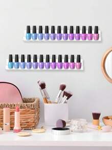 8pcs 12-Inch Clear Acrylic Nail Polish Rack, Wall-Mounted Nail Polish Storage Box And Display Shelf - Clear - View 2
