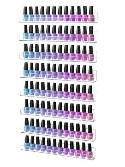 8pcs/Set 12 Inch Transparent Acrylic Nail Polish Rack Wall Mounted, Storage Box And Shelf For Nail Polish,For Holiday Beach, Bathroom Collection, Bedroom Collection, Large Capacity