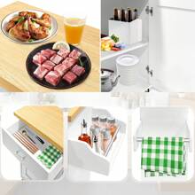 Froadp White Kitchen Trolley With Wheels And Worktop - Wooden Serving Cart With Towel Rack And Spice Board - Mobile Kitchen Cabinets - 115 X 90 X 36 Cm - White - View 5