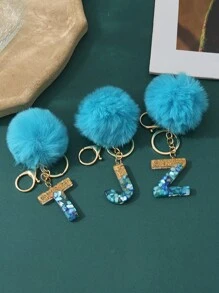 1pc Creative Letter Stone Resin Keychain With Butterfly Tassel, Girl Key Chain - Blue - View 6