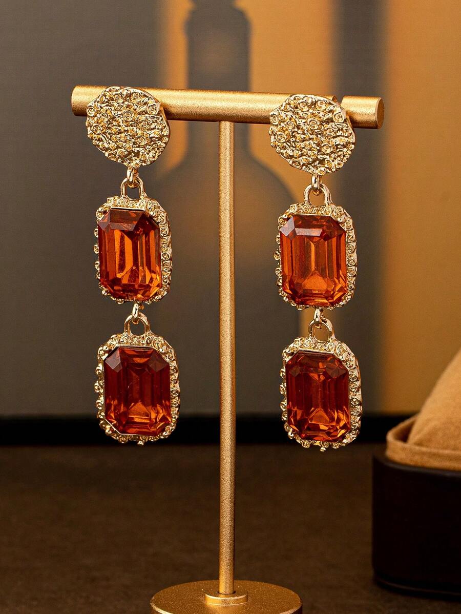 1 Pair Fashionable Bohemian Style Square Diamond Earrings - Multicolor - View 1