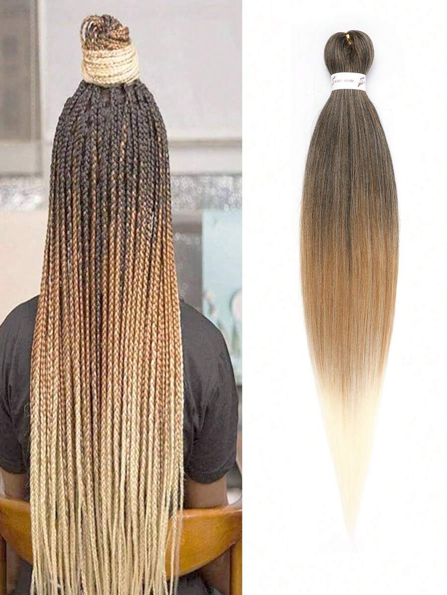 Pre-Stretched Braiding Hair Extension Professional Crochet Braiding Hair Hot Water Setting Professional Straight Yaki Synthetic Hair For Twist Braids - Ombre - View 1