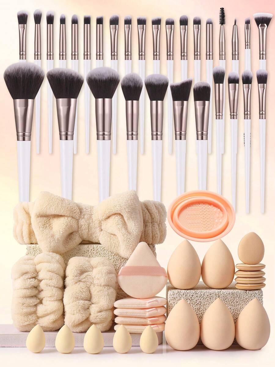 (White+Skin)18-20-22-25-30PCS Makeup Brush Sets Premium Synthetic Hair Eyeshadow Blending Brush Sets Cosmetics Tools+24PCS Makeup Tools Set - 彩色 - 查看 1