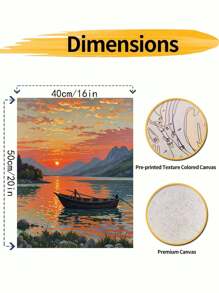 طقم ألوان عدد الأرقام مخصص مقاس 40*50 سم إبداعي لرسم زيتي بدون إطار، ديكور مشهد غروب الشمس على البحيرة للغرفة المعيشة والنوم، هدايا للعطلات والأعياد الميلاد - لون برتقالي - مشاهدة 2