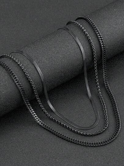 3pcs Men's Stainless Steel Black Necklace Gothic Style Simple Personalized Halloween Jewelry Suitable For Everyday Wear DIY Holiday Gifts