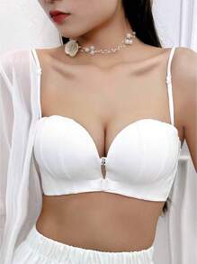 Women Seashell Pattern Wireless Push-Up Front-Closure Bra, Backless & Strapless Wedding Bra (For Small Bust),