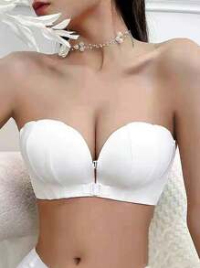Women Seashell Pattern Wireless Push-Up Front-Closure Bra, Backless & Strapless Wedding Bra (For Small Bust),