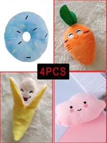 3/4 件宠物毛绒声音玩具，柔软香蕉、胡萝卜、甜甜圈和笑脸，适合猫和狗的可爱宠物玩具 - 彩色 - 查看 19