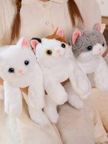 Molutian 19.68 英寸 3D 仿真猫毛绒短毛猫逼真毛绒可拥抱猫玩具可爱猫咪毛绒沙发装饰垫生日礼物男孩女孩婴儿玩具，儿童玩具猫，儿童玩具 - 白色 - 查看 9