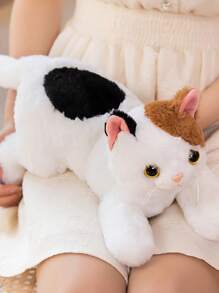 Molutian 19.68 英寸 3D 仿真猫毛绒短毛猫逼真毛绒可拥抱猫玩具可爱猫咪毛绒沙发装饰垫生日礼物男孩女孩婴儿玩具，儿童玩具猫，儿童玩具 - 白色 - 查看 10