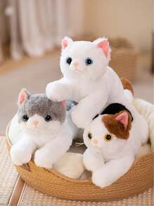 Molutian 19.68 英寸 3D 仿真猫毛绒短毛猫逼真毛绒可拥抱猫玩具可爱猫咪毛绒沙发装饰垫生日礼物男孩女孩婴儿玩具，儿童玩具猫，儿童玩具 - 白色 - 查看 7