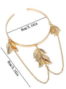 1 món trang sức đeo tay cho nữ đơn giản phong cách đường phố hở lưng vòng tay vàng 24K với tua rua lá hoa, mặt dây chuyền dạng xích, hoàn hảo cho cô dâu bãi biển, đám cưới, quà tặng đính hôn - Vàng - Xem 4