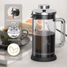法式压滤咖啡壶 304 不锈钢咖啡压滤壶，带 4 个过滤系统，耐热厚硼硅酸盐法式压滤玻璃， - 黑色 - 查看 4